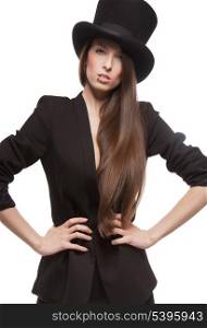 picture of woman in casual clothes with top hat