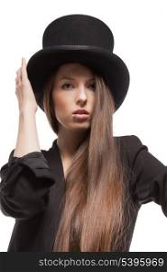 picture of woman in casual clothes with top hat