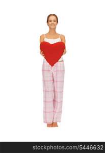picture of woman in cotton pajamas with big heart