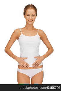 picture of woman in cotton underwear showing slimming concept