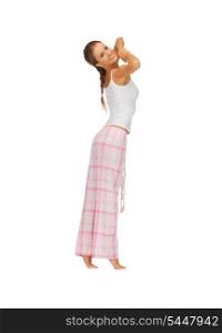 picture of woman in pajamas doing morning exercise