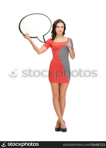 picture of woman with blank text bubble and finger up