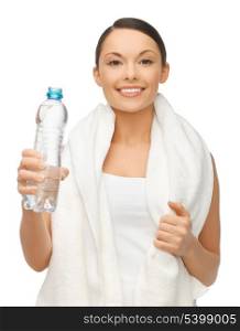 picture of woman with bottle of water and towel