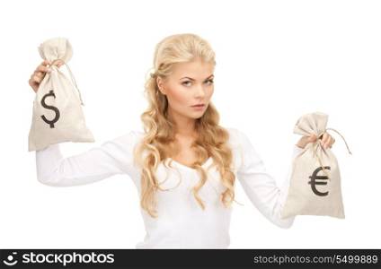 picture of woman with euro and dollar bags