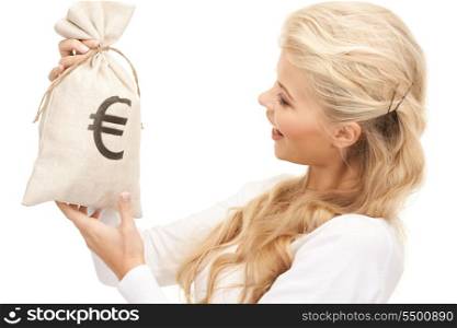 picture of woman with euro signed bag