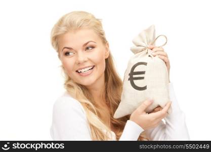picture of woman with euro signed bag