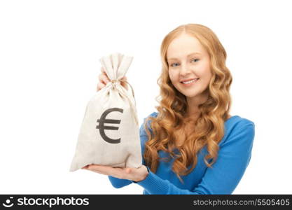 picture of woman with euro signed bag