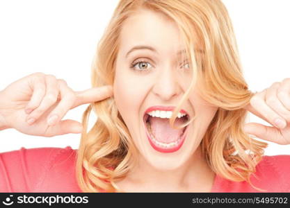 picture of woman with fingers in ears