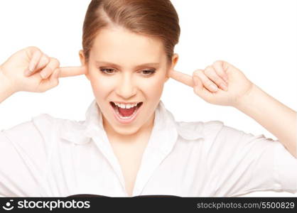 picture of woman with fingers in ears