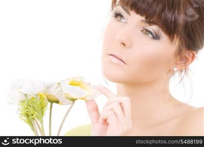 picture of woman with flowers over white