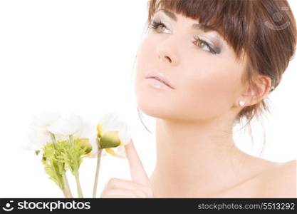 picture of woman with flowers over white