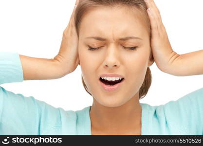 picture of woman with hands on ears