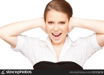 picture of woman with hands on ears.
