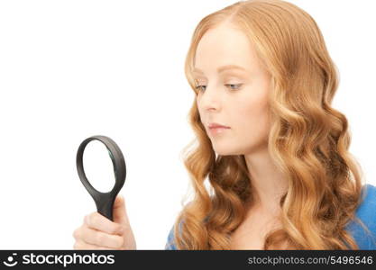 picture of woman with magnifying glass over white&#xA;