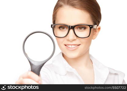 picture of woman with magnifying glass over white&#xA;