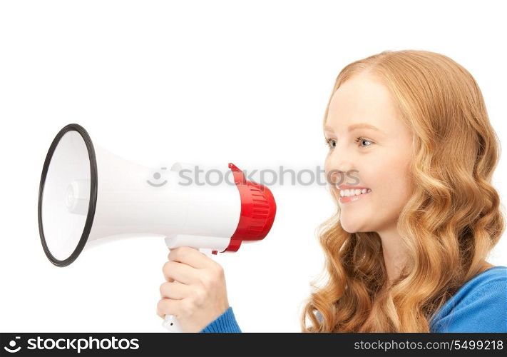 picture of woman with megaphone over white&#xA;