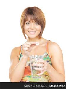 picture of woman with pill and glass of water