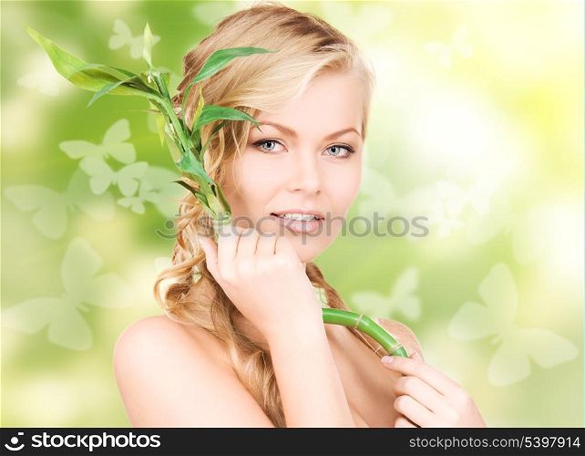 picture of woman with sprout over green background