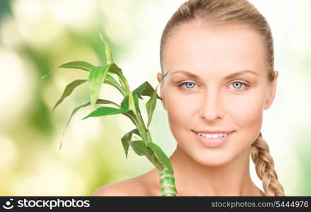 picture of woman with sprout over green background