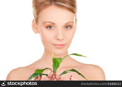 picture of woman with sprout over white