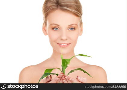 picture of woman with sprout over white