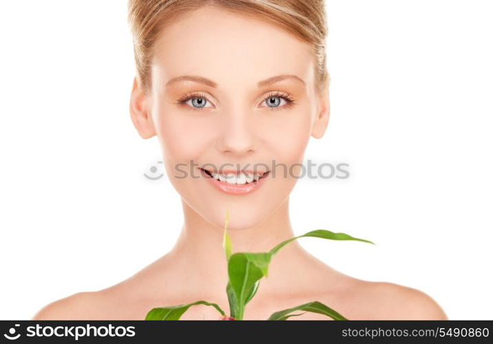 picture of woman with sprout over white