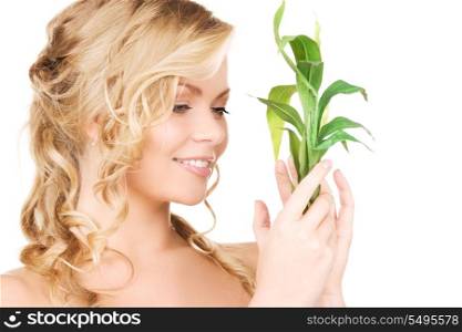 picture of woman with sprout over white