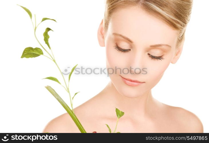 picture of woman with sprout over white