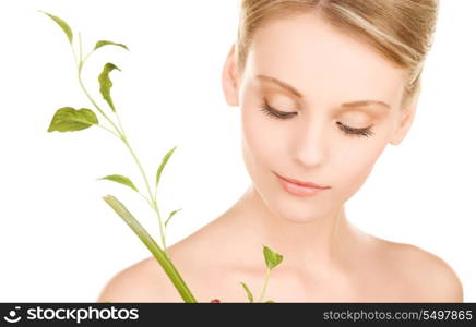 picture of woman with sprout over white