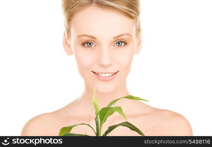 picture of woman with sprout over white