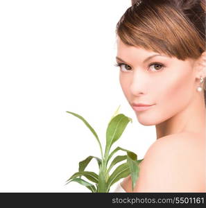 picture of woman with sprout over white