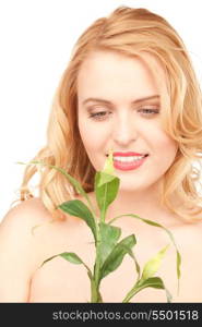 picture of woman with sprout over white