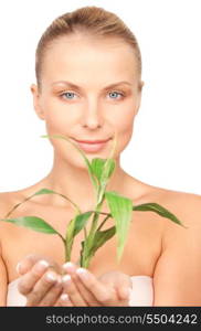 picture of woman with sprout over white