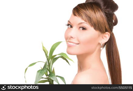 picture of woman with sprout over white