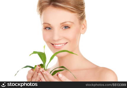 picture of woman with sprout over white