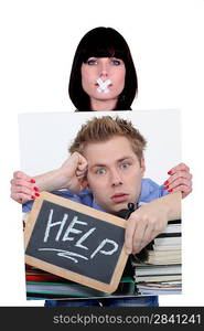 Picture of woman with tape on her mouth