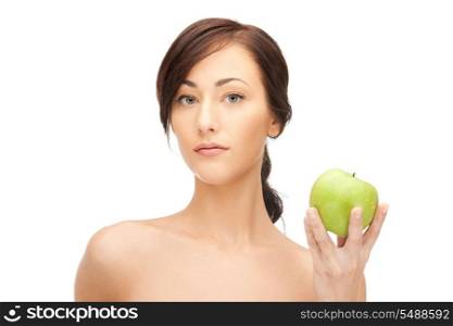 picture of young beautiful woman with green apple