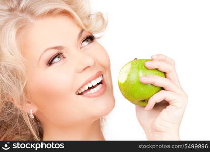 picture of young beautiful woman with green apple