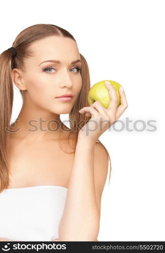 picture of young beautiful woman with green apple