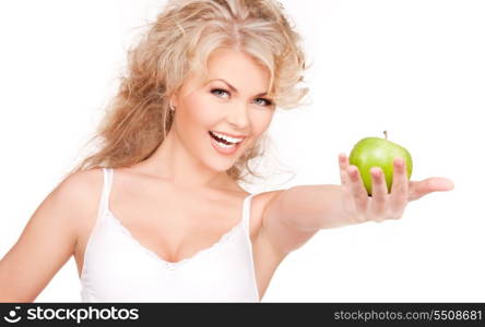 picture of young beautiful woman with green apple