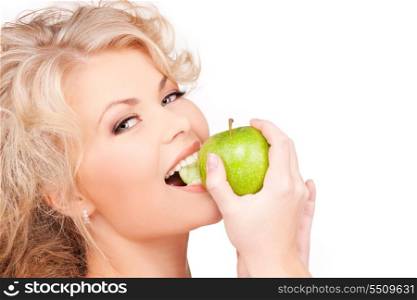 picture of young beautiful woman with green apple