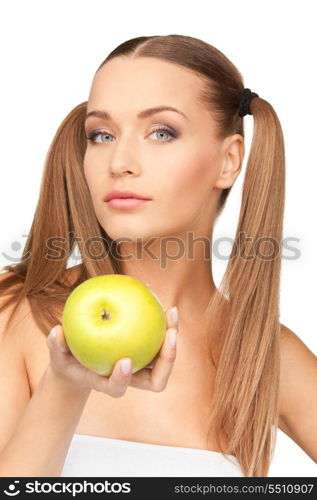 picture of young beautiful woman with green apple