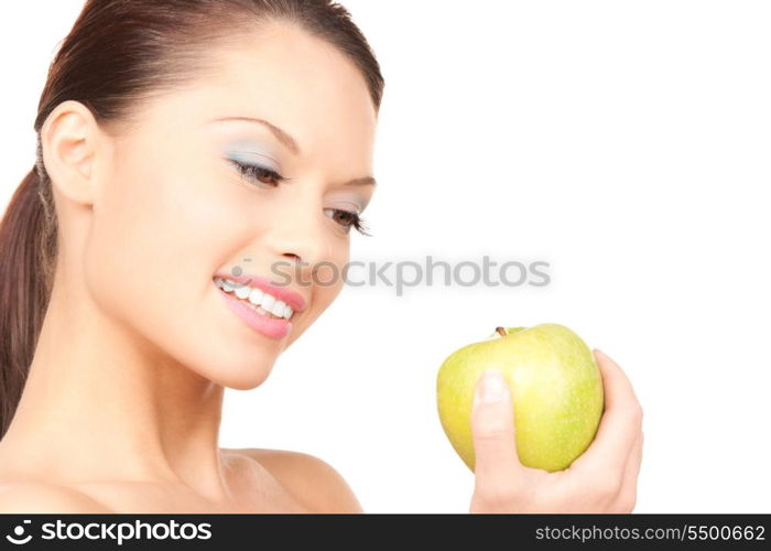 picture of young beautiful woman with green apple&#xA;