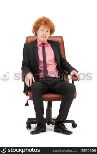 picture of young businessman sitting in chair