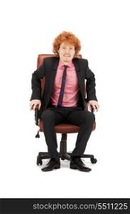 picture of young businessman sitting in chair
