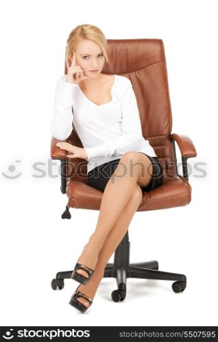 picture of young businesswoman sitting in chair&#x9; &#xA;