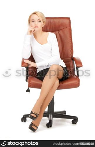 picture of young businesswoman sitting in chair&#x9; &#xA;