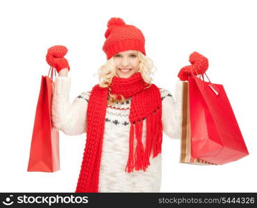 picture of young girl with shopping bags..