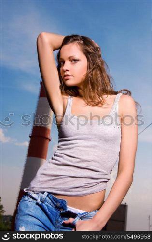 picture of young sexy woman in blue jeans
