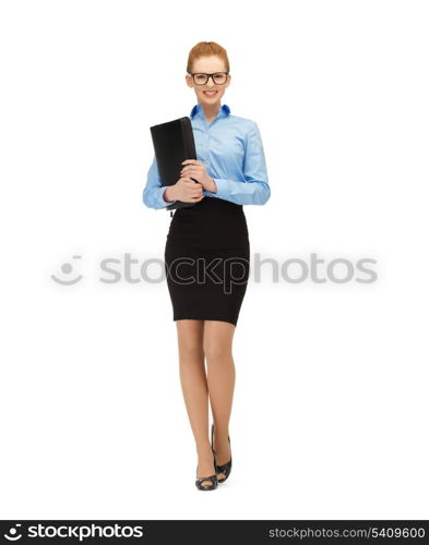 picture of young smiling woman with folder
